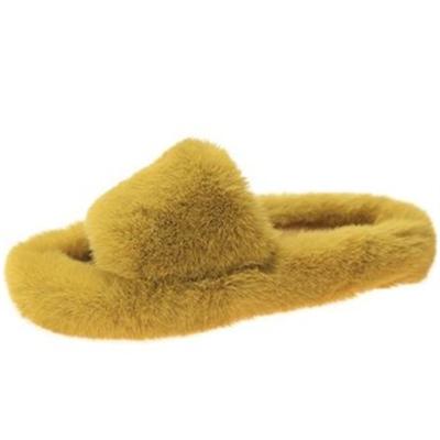 China Fashion Trend Dropshipping Logo Winter Women House Furry Custom Slippers Fashion Faux Fur Warm Shoes Fashion Comfort Flats Indoor Shoes for sale