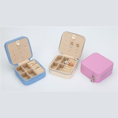 China Compact Custom Leather Travel Jewelry Zipper Storage Case For Ring Earring Joyero for sale