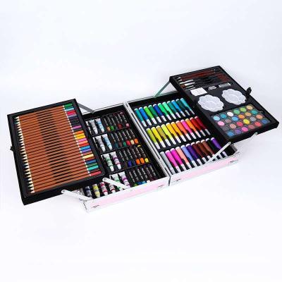 China Portable Case Wholesale 145 Pieces Set Double Layer Children Painting Color Pen Crayon Gift Box Brush Graffiti for sale