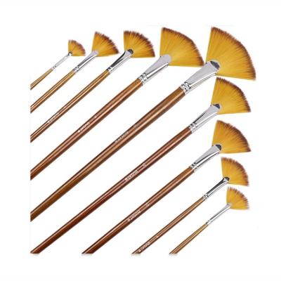 China Artist Fan Paint Oil Painting Brushes Set 9pcs - Nylon Hair Soft Anti-Shedding Long Handle Painting Wood Brush For Acrylic Watercolor Oil Vanish for sale