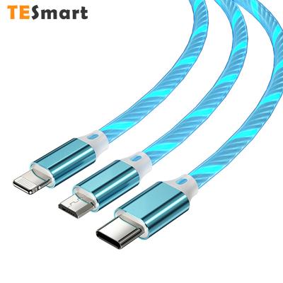 China Fast Charging Speed ​​TESmart Multi-Head Wholesale Data Line Flow LED Charger 3 In 1 Fast Charging Wire for sale