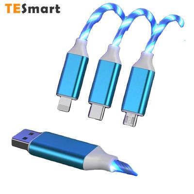 China Speed ​​TESmart Data Wire PVC Flow LED Fast Charging Charger Fast Charging 3 in 1 USB Cable for sale