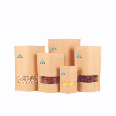 China Custom Biodegradable Eco Friendly Resealable Logo Packaging Brown Kraft Paper Foods Paper Bags Zip Lock With Your Own Logo for sale