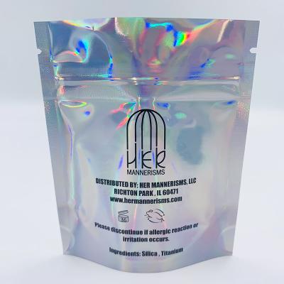 China Security Custom Printing Holographic Clear Rainbow Color Smell Proof Food Storage Front Packaging Resealable Tote Bag for sale