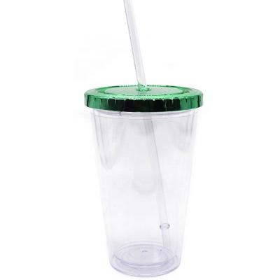 China Mugs With Lids And Straws Wholesale Cheap Insulated Tumblers HONESTREE 16oz Double Wall Acrylic Plastic Mugs With Lids And Straws for sale