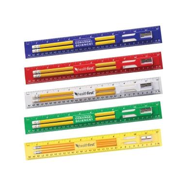 China Promotion Stationery Set HONESTTREE Popular Wholesale Promotion Child Pencil Eraser Pencil Sharpener Ruler Ballpen School Stationery Set for sale