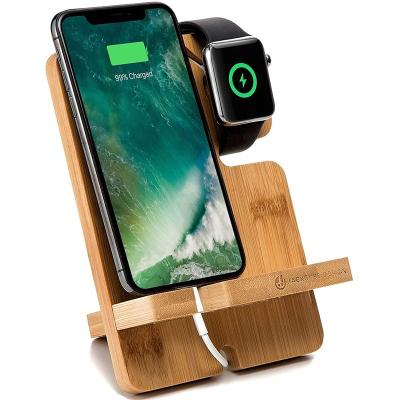 China HONESTREE Wholesale Multi Bamboo Holder Mobile Phone Stand Multi Device Charger Dock Stand Desktop Organizer for sale