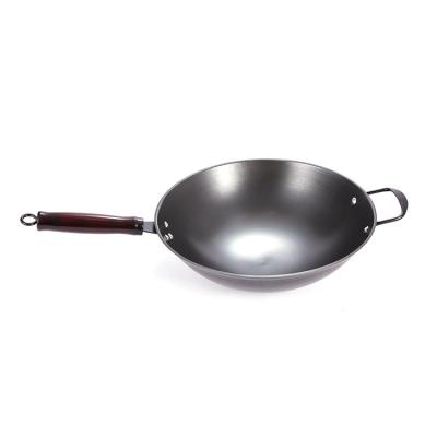 China Chef Stocked Quality Full Seasoned Non Stick Non Coating Carbon Steel Wok Pan, Japanese Traditional Chinese Stir Fry Wok Pan for sale