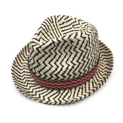 China Wholesale Soft Straw Hats, Custom Picture Summer Beach Sun Paper Stripe Fedora Straw Hats for sale