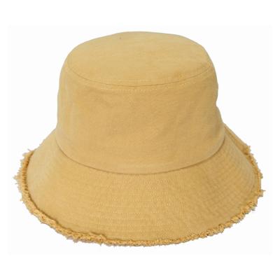 China Picture Custom Packable Solid Color Female Bucket Hats, Summer Plain Washed Fringed Bucket Hat for sale