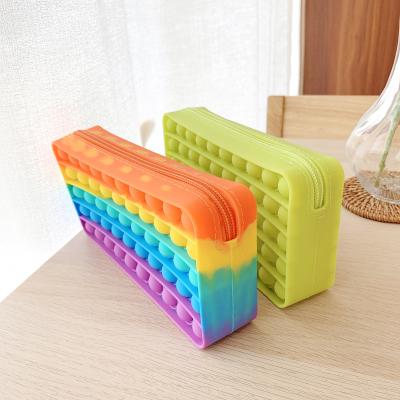 China Schools & Offices Wholesale Pencil Rainbow Push Bubble Fidget Toy Case Push Press Bubble Pen Fidget Sensory Toy Pencil Decompression Squeeze Case for sale