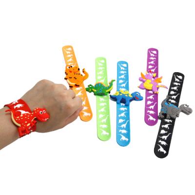 China Soft Toy Cheaper Silicone Cute Dinosaur Animals Slap Band Clapping Circle Hand Strap Paipai Wristband for Kids for sale