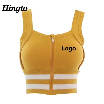 China Amazon Hot Selling Breathable Front Zipper Gym Yoga Fitness High Push Up Tops Sports Bra Customized Logo Bras for sale