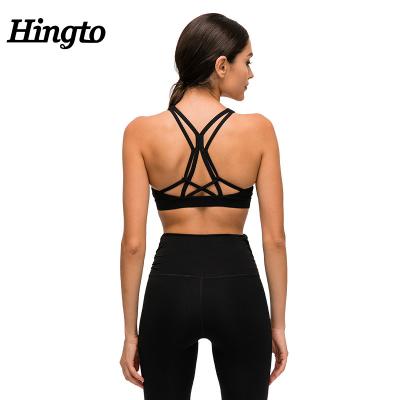 China Antibacterial High Quality Sports Underwear Ladies Cross Back Straps Vests Custom Printed Running Bras Workout Backless Tops for sale