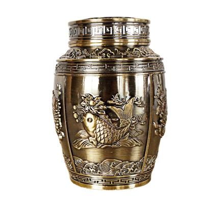 China Custom Vintage Hot Sales Metal Fish Tea Tin Cans Container Luxury Round Tea Tin For Cafe Decoration for sale