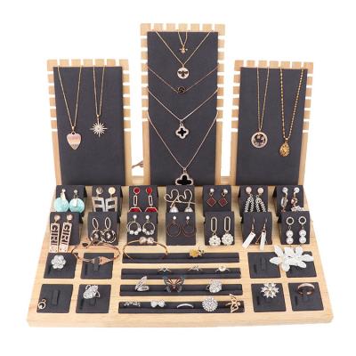 China Wood+Microfiber Log Jewelry Rack Combination Set Necklace Ring Bracelet Display Stand Jewelry Shop Window Props Ear Stud Earring Stand for sale