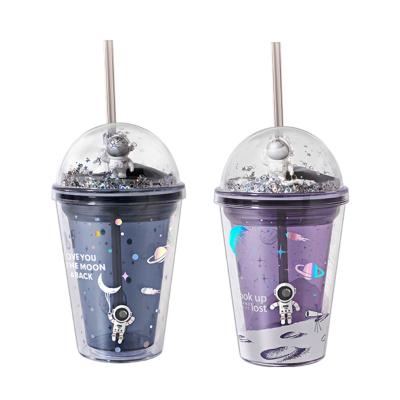 China Summer Net Red Plastic Creative Student Straw Mug Straw Cup Office Double-Layer Water Pla Cute for sale