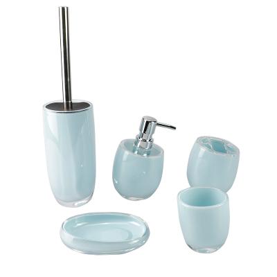 China Stocked Made in China Plastic Bathroom Set 5 Pieces Plastic Bathroom Accessories Set Luxury Bathroom Accessories Set Plastic for sale