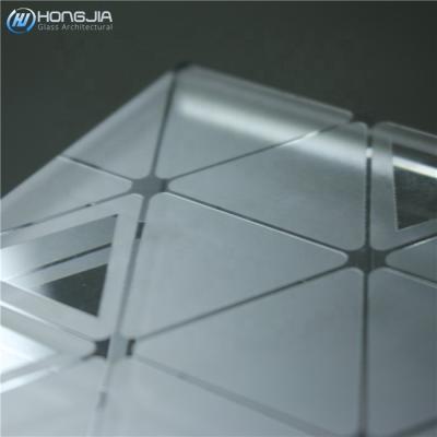 China Triangle Shape Modern Pattern 8mm Toughened Acid Frosted Glass for sale