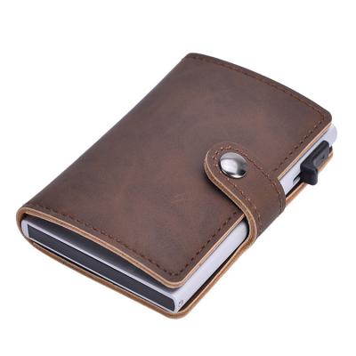 China Credit Card Holder Anti-theft Ejection Aluminum Alloy Purse Fashion Men's RFID Brush Case Pocket Travel Business Aluminum Wallet for sale