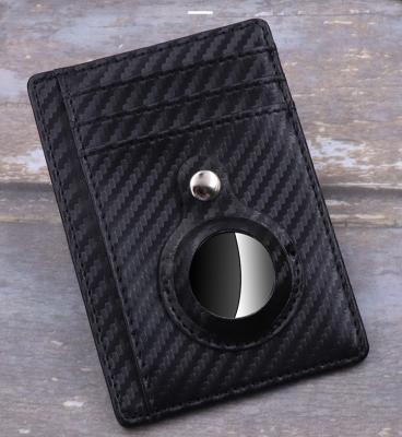 China Fiber Leather Slim Pocket Carbon Black Wallet 5 Cards Wallet Airtag Card Holder PU RFID Front Wallet for sale