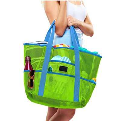 China Fashion Wholesale Colorful Tote Multil Pockets Beach Toy Bag Mesh Beach Bag Handbag Oversized for sale