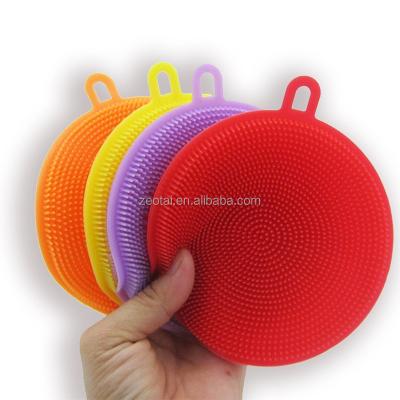 China Newly Sustainable Hot Selling Silicone Brush Antibacterial Round Silicone Sponge Kitchen Clean Dish Scrub For Tableware for sale