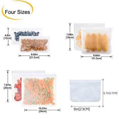 China 4 SIZES Sustainable Reusable Transparent Leakproof Freezer Snack & Sandwich Storage Bags PEVA Food Storage Ziplock Bag for sale