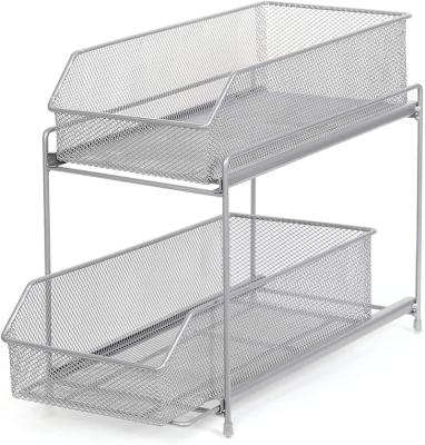 China Sliding Silver Sliding Organizer 2 Tier Basket Drawer Organizer for sale