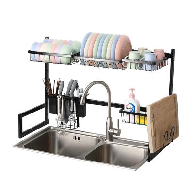 China Sustainable 85 Cm Black Metal Storage Shelf Over Sink Dish Drying Rack For Kitchen for sale