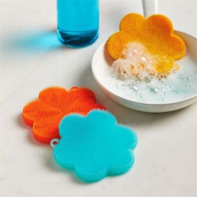 China Korean Viable Flower Dish Cloth Silicone Wash Scrubber Dish Dish Washing Sponge Cleaning Scrub Brush for sale