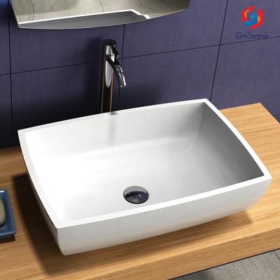 China Easy Clean Wash Basin Rectangular Solid Counter Top Resin Outdoor Hand Basin for sale