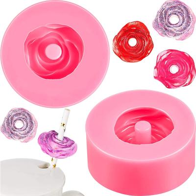 China Decoration Rose Flower Resin Molds Multi Colored Rose Topper Molds Silicone Epoxy Molds Resin Straw for sale