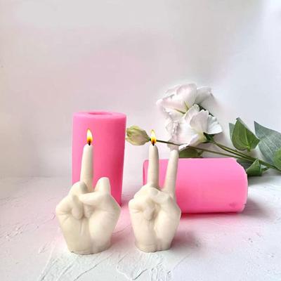 China Handmade Aromatherapy Gypsum Mold Middle Finger Hand Candle Mold DIY Silicone Stocked Custom Molds For Candles for sale