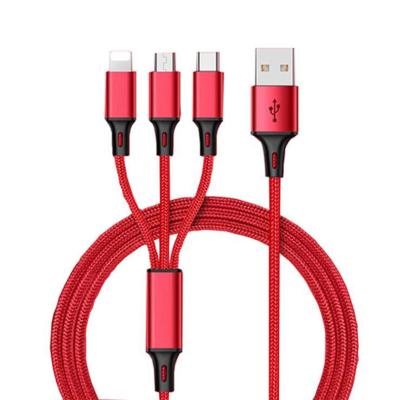 China Camera 3 in 1 USB Cable Nylon Braided Multi USB 3.0 Fast Charging Micro USB C Cable Types Lightning Cable Data Line For Samsung for sale