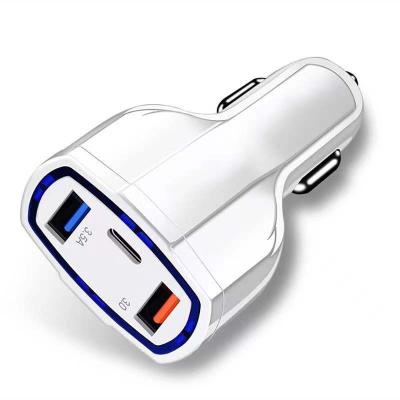 China New Car Mobile Phone QC3.0 Car Charger QC3.0 Dual USB +Type C Port Cigarette Lighter Car Charger Head for sale