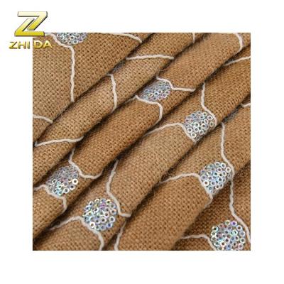 China Sustainable Fashion Woven Embroideryjute Fabric Roll For Fabric Bags Bulk for sale