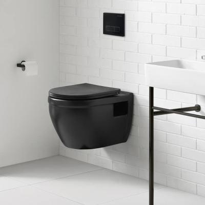 China Double-Flow Hotel Easy Clean Black Bathroom Toilet Wall Mount Matte Modern Hanging Ceramic Toilet Mini Lavatory for sale