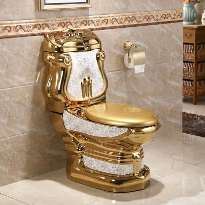 China Gold Plated Toilet Bowl Popular Sanitary Good Quality Hotel Ware Double-Flow Bathroom Luxury Gold Plated Toilet For Sale for sale