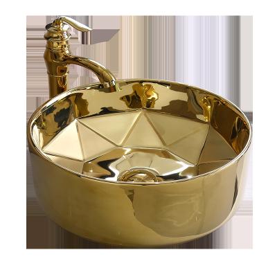 China Novelty Bathroom Diamond Design Art Design Easy Clean Luxury Lavatory Basin Western Ceramic Basin Sink for sale