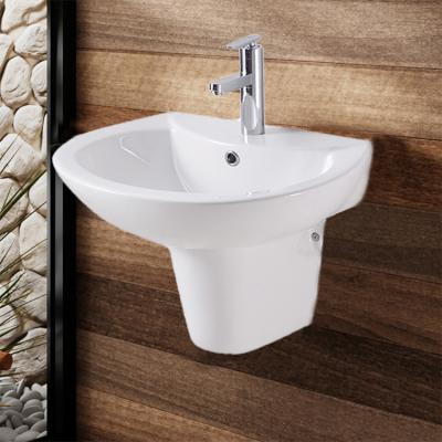 China Wholesale Easy Clean Stylish Half Pedestal Sink Hand Wash Hotel Sink Single Hole Wall Hung Bathroom Basin for sale