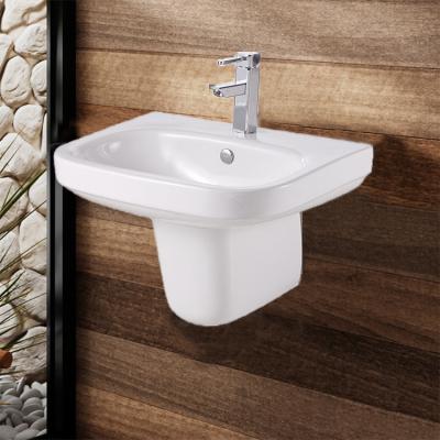 China Eco-friendly Western Style Hanging Small Size Washroom Pedestal Washbasins Modern Oval Half Sink for sale