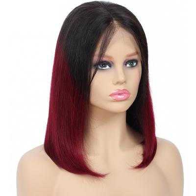 China 1b/99j Wholesale Short Straight Bob Wig Brazilian Human Hair Colored Lace Front Wigs For Black Women for sale