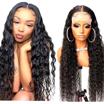 China Yeswigs Brazilian Water Wave Human Hair Water Wave 4X4 Lace Closure Human Swiss Wigs For Women Color Cuticle Aligned Pre Plucked Remy Hair Wigs for sale