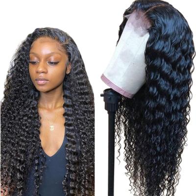 China Cheap Raw Unprocessed 100% Indian Water Wave Hair Cuticle Aligned Deep Wave 4X4 Lace Closure Wig For Black Women Undetectable Knots for sale