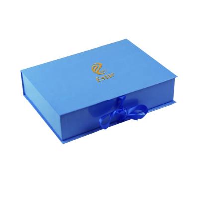 China Custom Recyclable China Clothes Shoes Clothes Wig Packaging Paper Clamshell Magnetic Folding Gift Box With Ribbons Bow for sale