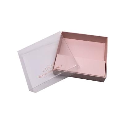 China Recycled Materials Recycled Pink Color Rigid Cosmetics Lipstick Set Kraft Paperboard Lid And Base Kraft Paper Box With Window for sale