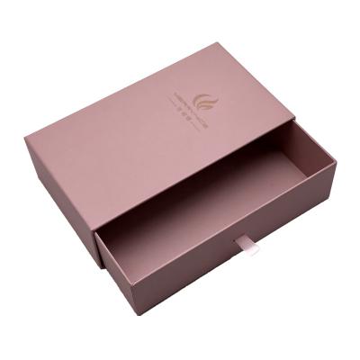 China Recycled Materials Customized Jewelry Wrapping Paper Rigid Cardboard Drawer Gift Box Pink Leather Sliding Paper Packaging With Handle for sale