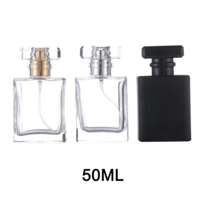 China Free Sample Wholesale Luxury Women Personal Care 50ml Square Spray Bottles Glass Perfume Bottle for sale