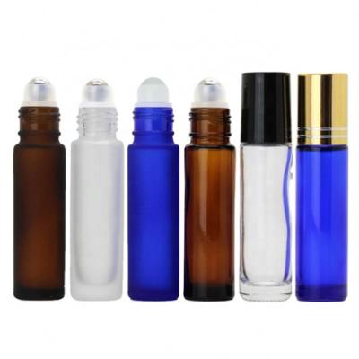 China 5ML 10ML Recyclable Clear Amber Cobalt Blue Glass Roll On Perfume Bottle With Roll On Cap And Ball for sale